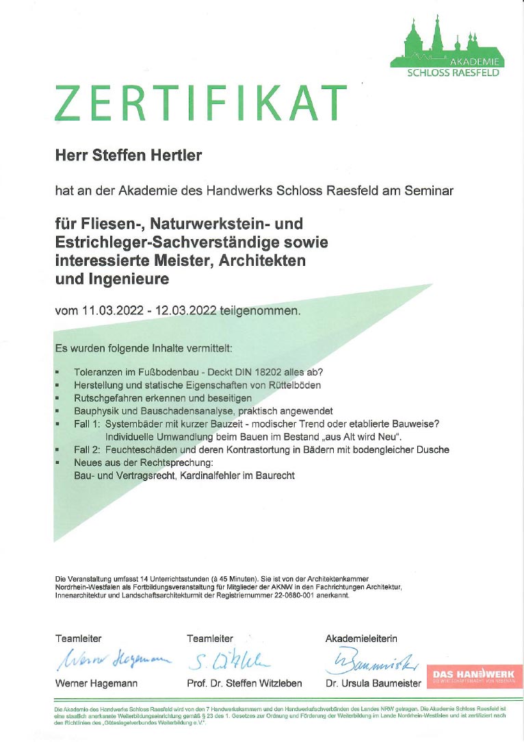 Zertifikate | Hertler Sanierungen