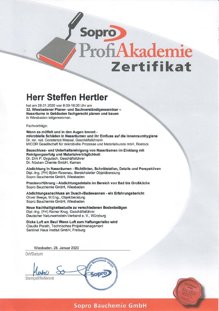 Zertifikate | Hertler Sanierungen